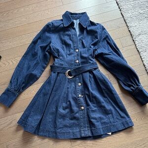 Commense Dark Blue Denim Midi Dress with Belt
